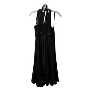 BCBG MAXAZRIA Black Halter Pleated Bodice Dress With Tie Detail Knee Length